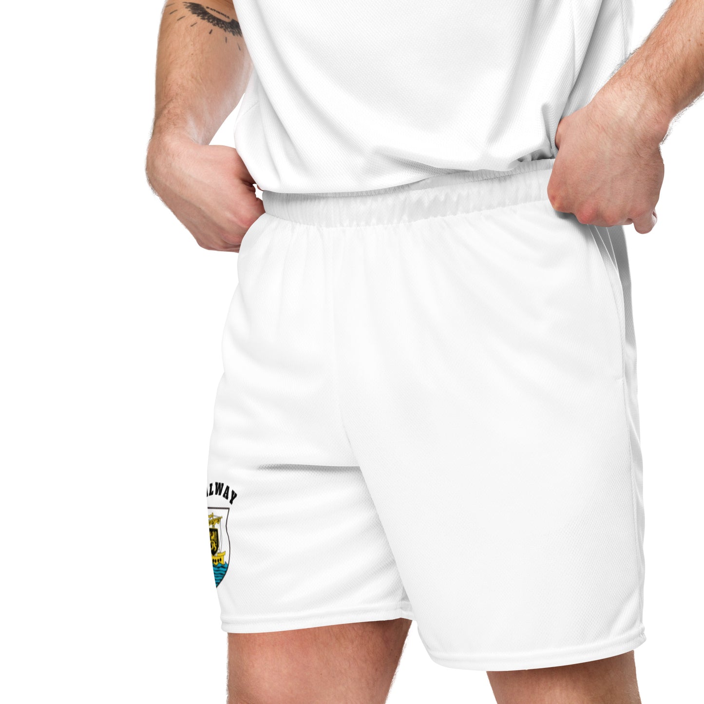 County Galway-Inspired Mesh Sport Shorts – White | The Hurlers Bag-The Hurlers Bag