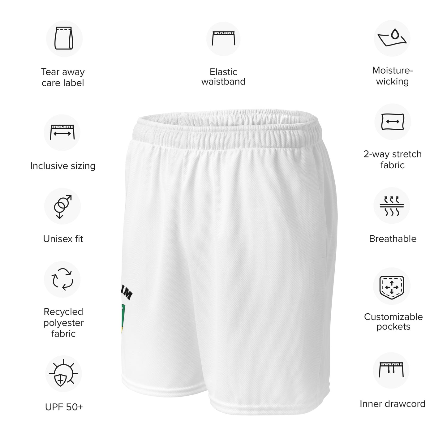 County Antrim-Inspired Mesh Sport Shorts – White | The Hurlers Bag-The Hurlers Bag